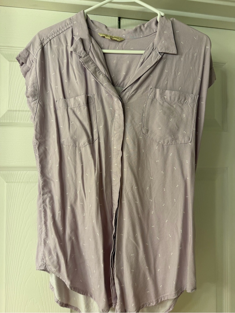 Light Lavender Cap-Sleeve Button Front Women's Top